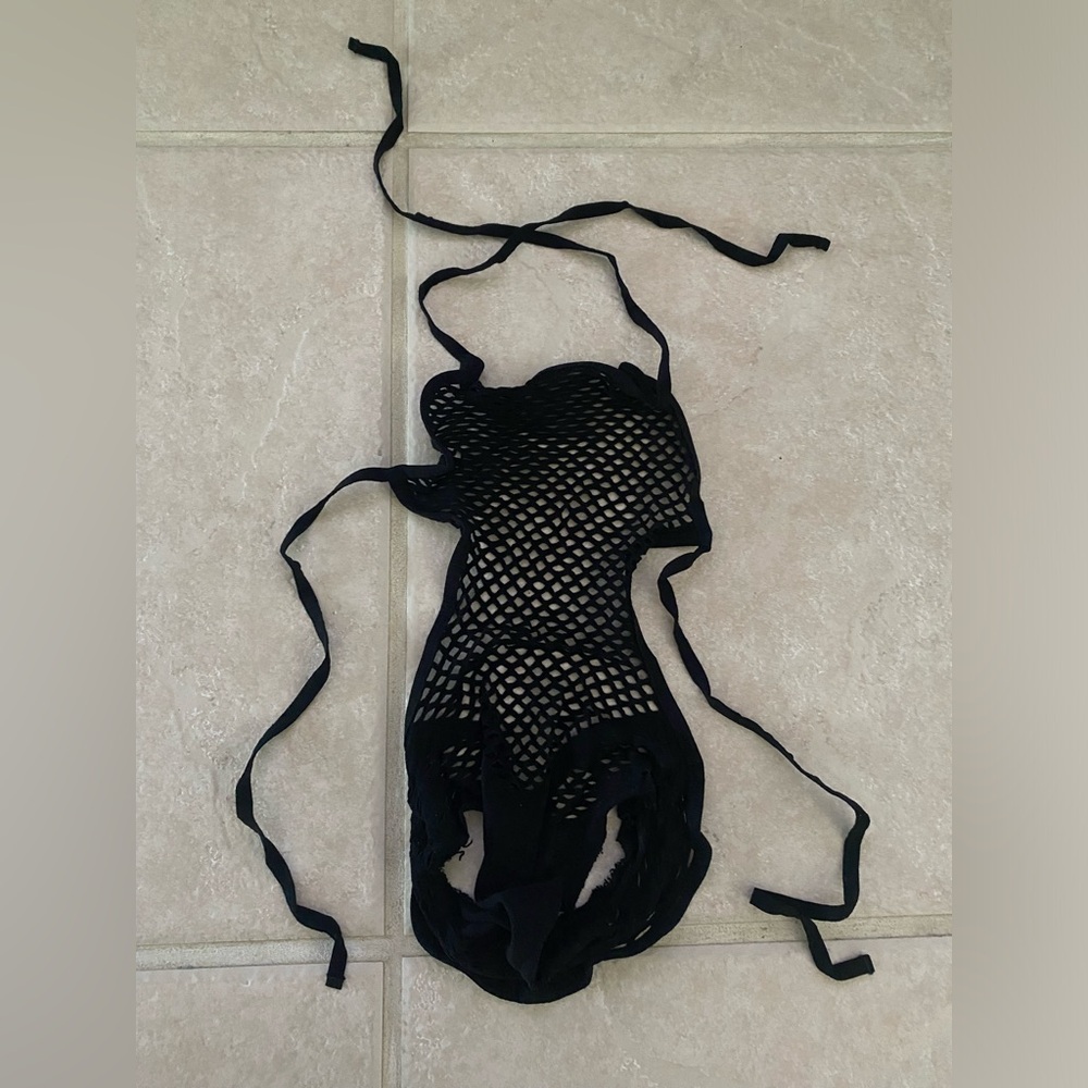 NWT Women's Fishnet Lingerie - Backless Lace-Up Cutout Bodysuit - Picture 5 of 9